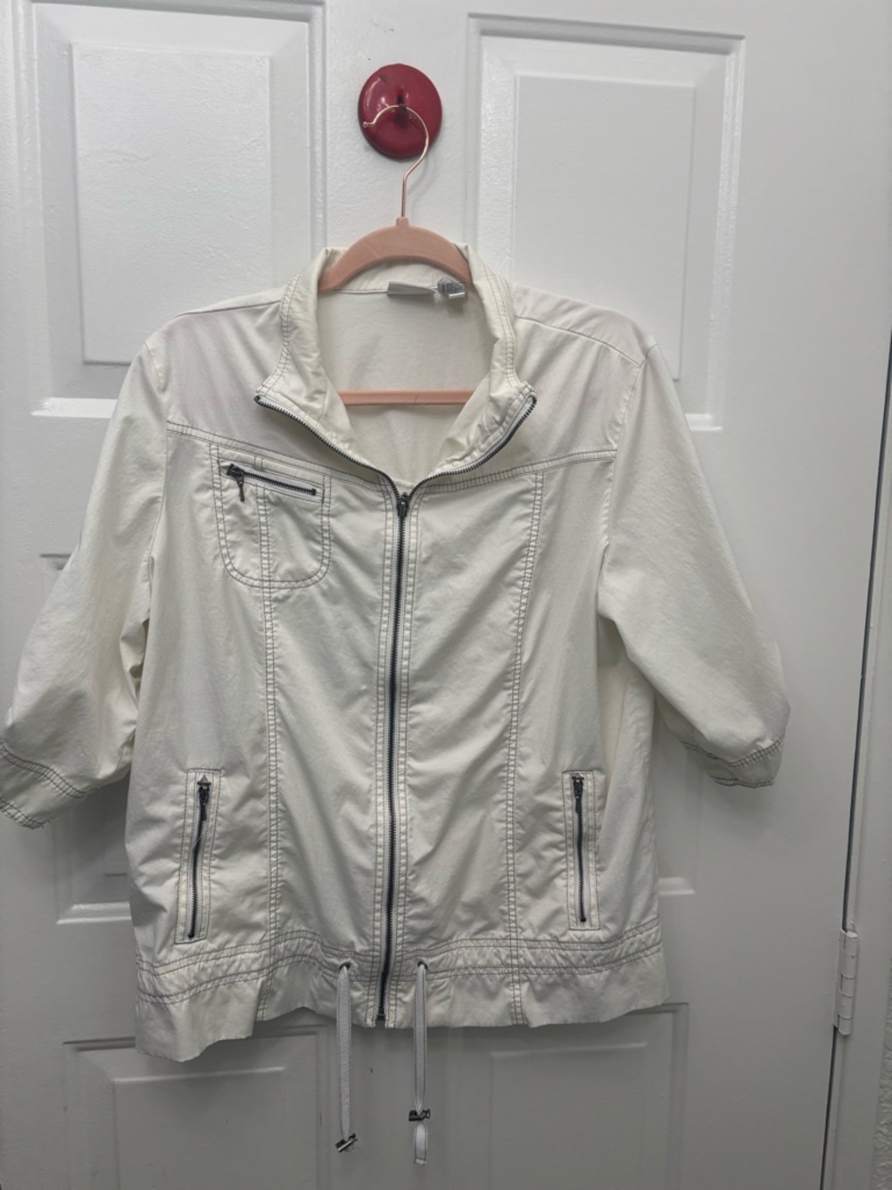 Women's Cream Zip-Front Utility Jacket with Drawcord Hem
